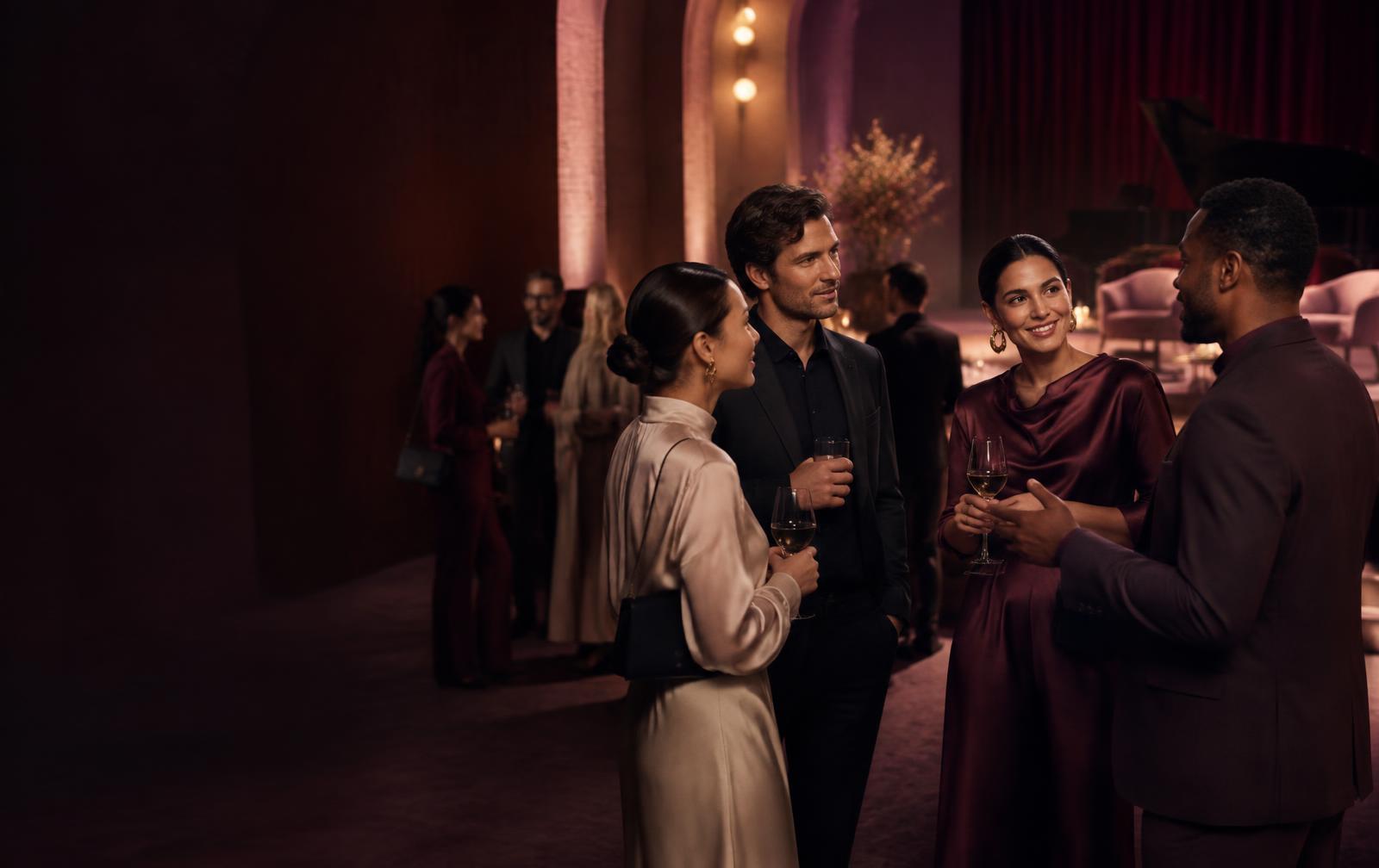 Creative and brand leaders in conversation at an elegant international event